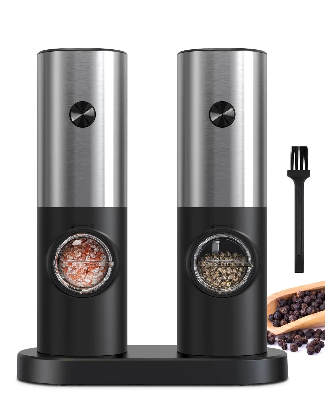 COKUNST Pepper and Salt Grinder Set, Battery Powered, Coarseness Silver