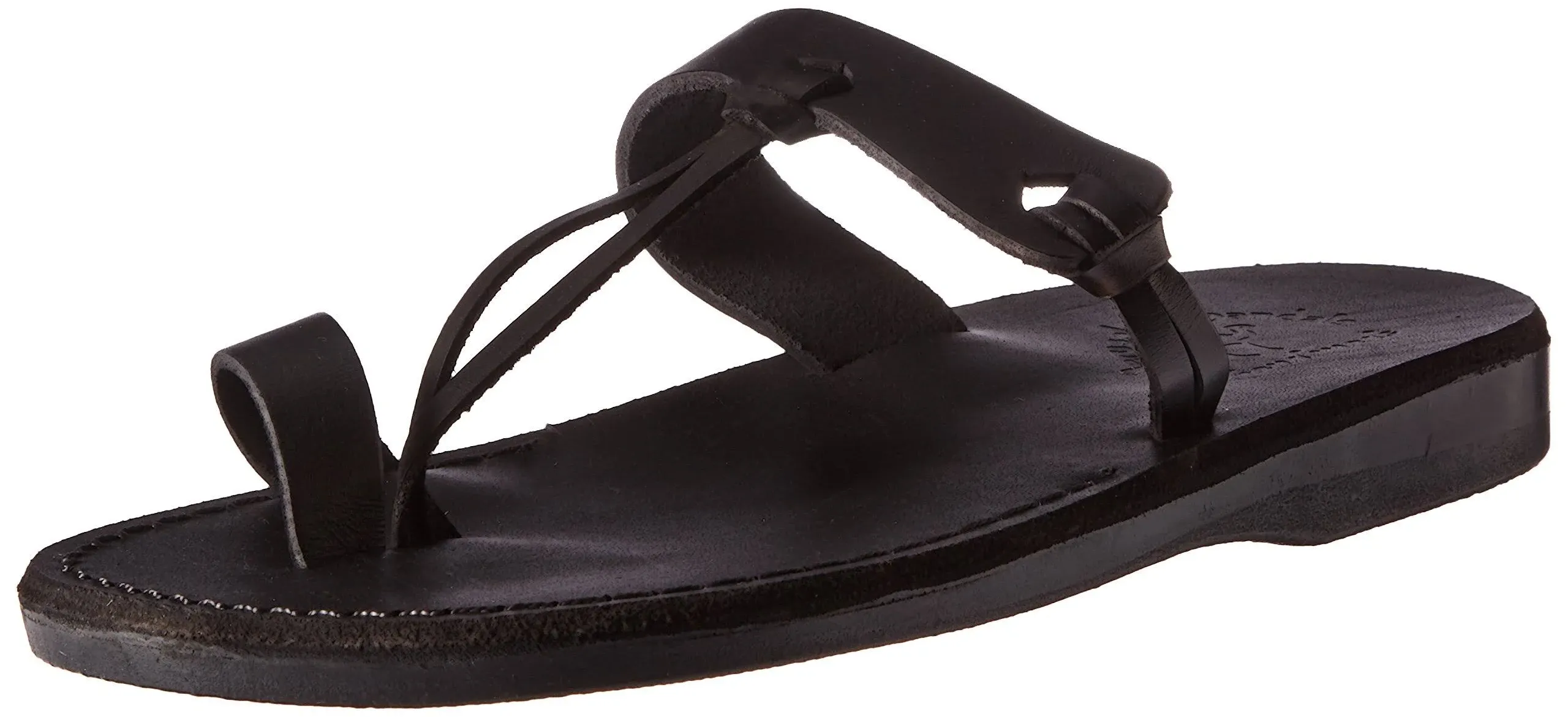 Jerusalem Sandals David Toe-Loop Sandal Black Leather