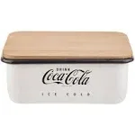 COCA COLA ENAMEL BREAD BOX WITH WOODEN LID CREAM PICKNIC KITCHEN BAKING SEALED