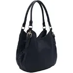 Lightweight 3 Compartment Faux Leather Medium Hobo Bag Purse Navy