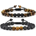 2024 Fashion Mens Bracelet Crystal Beaded Bracelet Natural Tiger Eye Lava Rock Beads Stone Mens Anxiety Charm Bracelet For Men