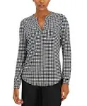 Anne Klein Pearly Dot Split Neck Blouse - Anne Black/Anne White