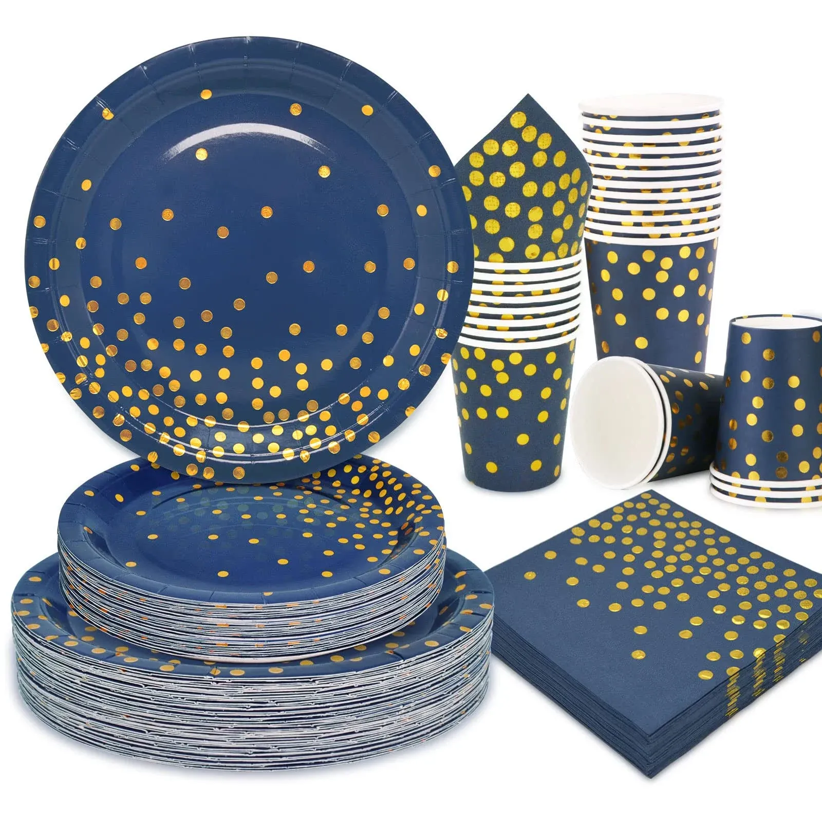 Blue Plates and Napkins Party Supplies 200Pcs, Blue Paper Plates, Blue Plates Serve 50, Blue and Gold Party Decorations for Birthday Diwali Plates, Hanukkah Plates, New Year Decorations