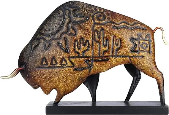 Tooarts Metal American Bison with Square Base Sculpture Animal Figurine Art 