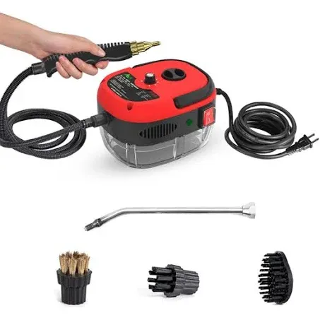 Irishom 2500W Handheld Steam Cleaner High Temperature Pressurized Steam Cleaning Machine Portable Car Steamer with Brush Heads (Red)