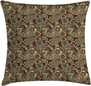 Ambesonne Paisley Throw Pillow Cushion Cover, Iranian Hippie Themed Textured Floral Ornament Persian Artwork, Decorative Square Accent Pillow Case, 18" X 18", Brown Chocolate