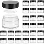 11 HOA Kinh 1oz Glass Jar with Lid, HOA Kinh 40 Pack Clear Round Containers Cosmetic Glass Jars with Inner Liners and Black Lids Travel Jars