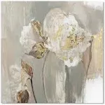 Goldfoilart Floral Wall Art Gold Pictures White Flower Canvas with Gold Foil Embellishment Paintings Textured Poster Framed Artwork for Living Room