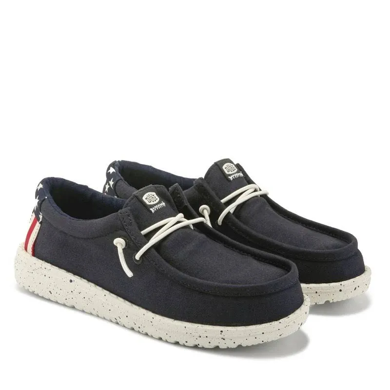 HEYDUDE | Big Kids' Shoes | Wally Youth Americana - Navy/White | Size 2