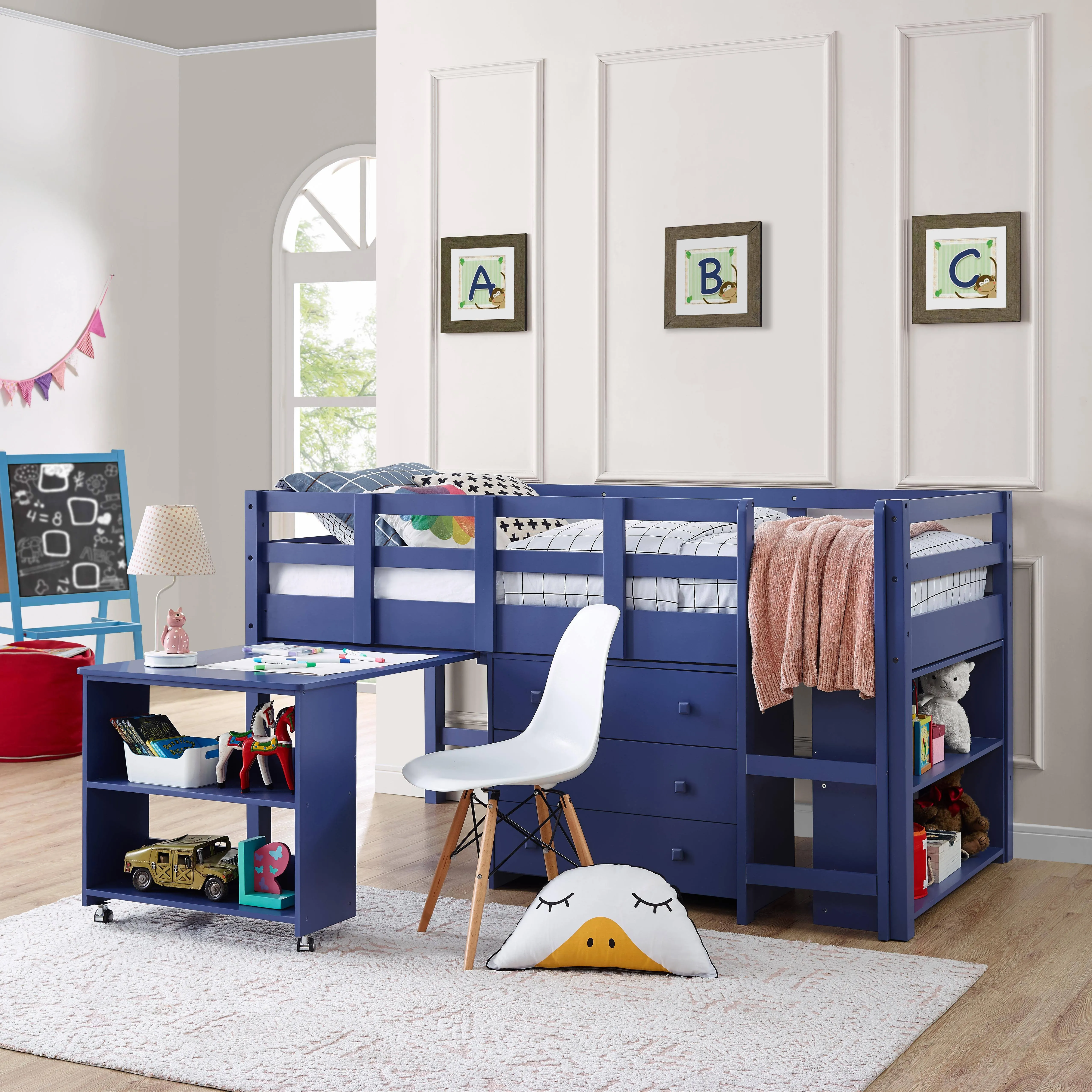 Naomi Home Low Study Loft Bed;Twin;Navy