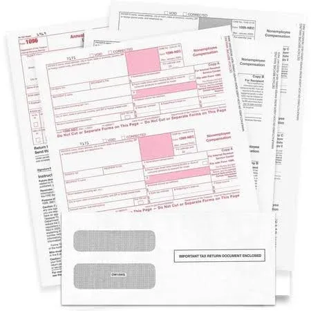 NextDayLabels New 1099-NEC Forms for 2023, 4-Part Tax Forms, Vendor Kit of 25 Laser Forms and 25 Self-Seal Envelopes, Forms Designed for QuickBooks and Other