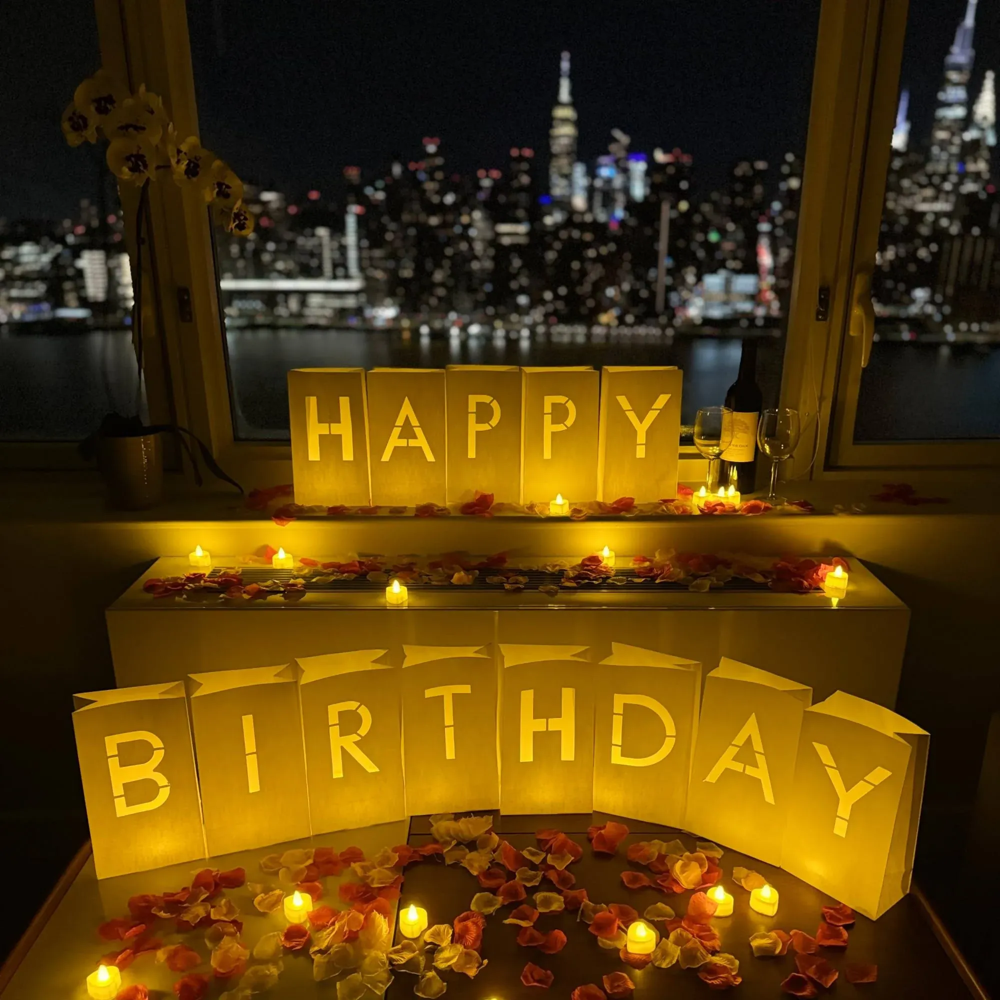 WYMM Happy Birthday Light Up Letters and LED Lights Rose Petals Included