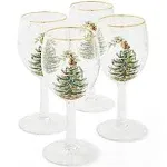 Spode Christmas Tree Glassware - Set of 4 -Made of Glass – Gold Rim- Classic Drinkware - Gift for Christmas, Holidays, or Wedding - Drinking Glasses (Wine Glasses)