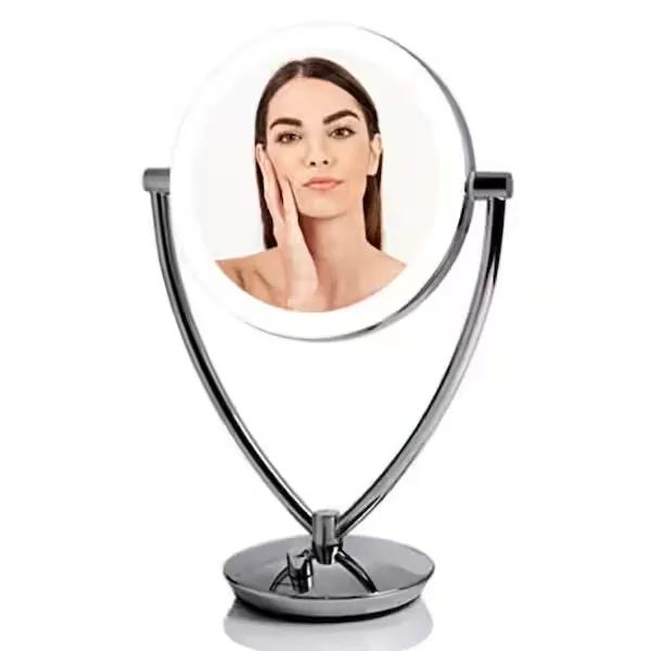 Ovente LED Lighted Makeup Mirror 7.5 inch Table Top 1x 5X Magnifier Dimmable Polished Chrome MLT75CH1X5X