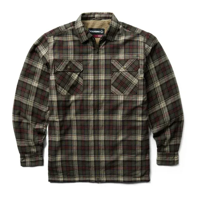 Wolverine Hastings Sherpa Lined Zip Shirt-Jac Men Black Olive Plaid