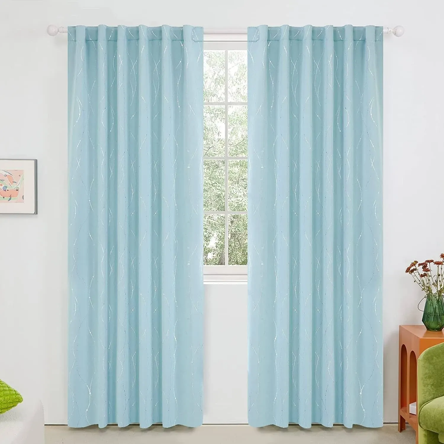 Deconovo Farmhouse Curtains for Living Room, Back Tab and Rod Pocket Drapes ...