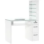 BarberPub Manicure Table with Drawers, Storage Shelves Spa Beauty Salon Station Nail Desk 2673 - White