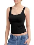 PUMIEY Women's Square Neck Tank Top Sleeveless Double Lined Basic Tops Sharp Collection