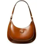 Tory Burch Robinson Spazzolato Crescent Leather Shoulder Bag - Dark Sienna