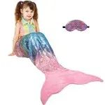 Catalonia Kids Mermaid Tail with Sleep Mask, Super Soft Plush Flannel Sleeping Snuggle Blanket for Girls, Fish Scale Pattern, Gift Idea