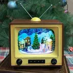 Moments in Time 6" H Animated Retro TV with Snowy Vilage Home Scene (Moving Tree) with LED Lights, 8 Classic Carols Christmas Music Battery Operated