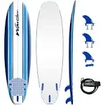 Wavestorm Classic Soft Top Foam 7' Surfboard for Beginners and All Surfing Levels Complete Set Includes Leash and Multiple Fins Heat Laminated, Blue Pinline