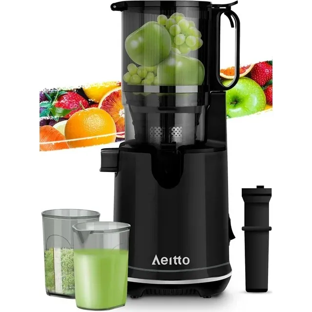 Aeitto Cold Press Juicer, Juicer Machine with 5.3 inch Large Feed Chute, 250W Whole Fruit Juicer, 1.7L Large Capacity Juicer for Fruits and Vegetables