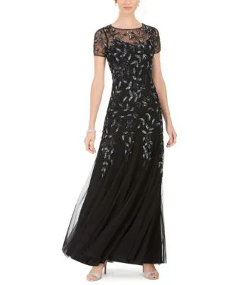 Adrianna Papell Women's Floral Embroidered Beaded Trumpet Gown