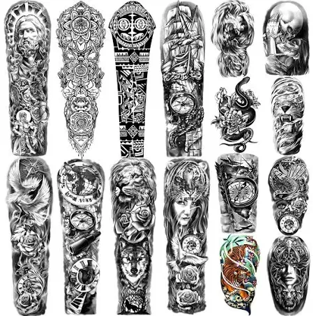 Temporary Tattoos Full Arm 8 Sheets and Half Arm Fake Tattoos 8 Sheets, Extra Large Waterproof Tattoo Stickers for Men and Women or Adults (58X18cm)