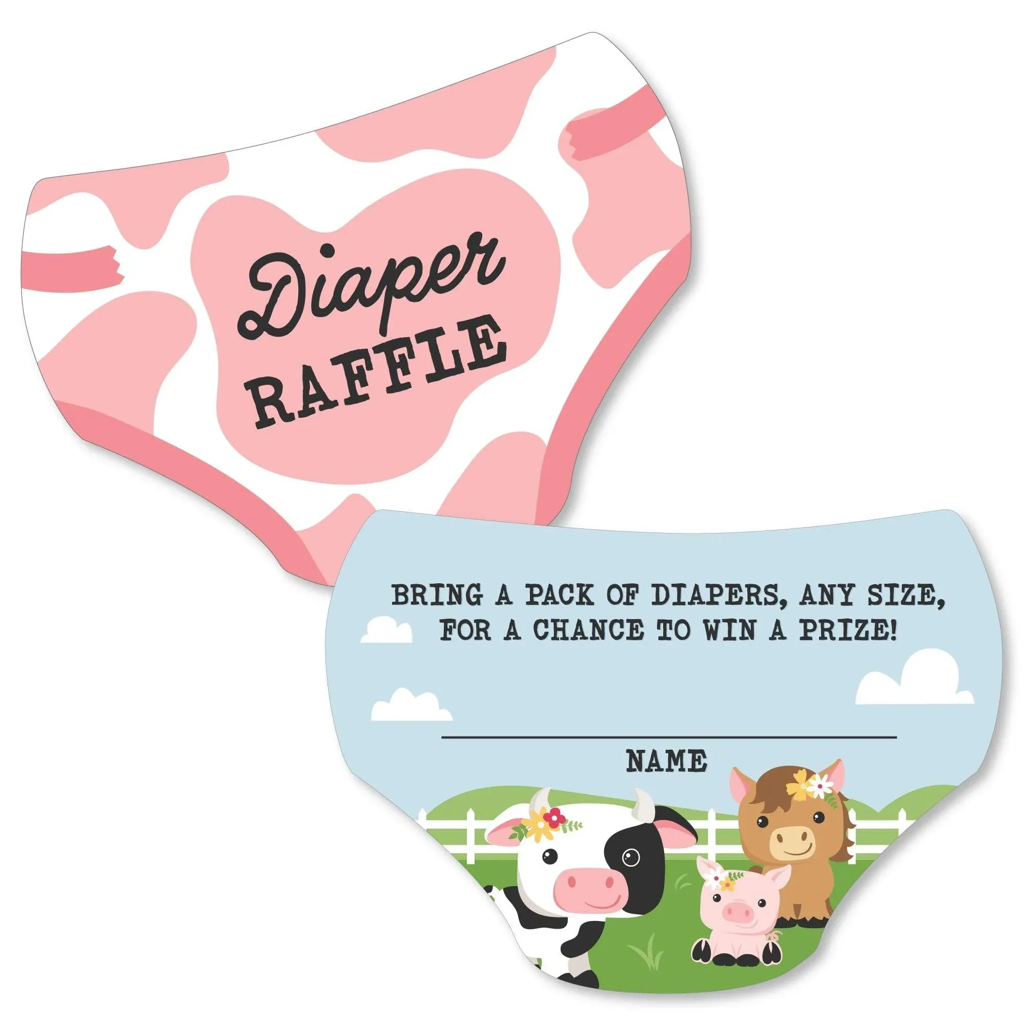 Big Dot of Happiness Girl Farm Animals - Diaper Shaped Raffle Ticket Inserts ...