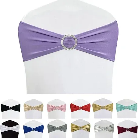 Spandex Chair Sashes Bands 50PCS Stretch Chair Ties Bows with Buckle Slider for Wedding Party Banquet Decoration (Lavender)…