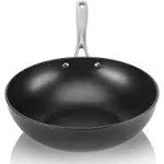 TECHEF - Onyx Collection, 12" Nonstick Flat Bottom Wok/Stir-Fry Pan with Glass Lid, PFOA Free, Dishwasher and Oven Safe, Made in Korea