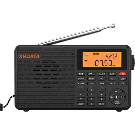 XHDATA D109 Portable Shortwave Radio - Battery Operated AM FM SW LW World Band Radio DSP Good Reception Radio with Great Sound Mp3 Speaker Wireless BT Alarm Clock Sleep Function TF Card Support