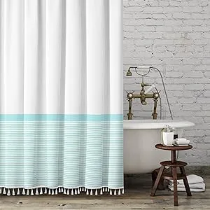 Seasonwood Farmhouse Shower Curtain Tassel,96 inch Extra Long Black White Striped Bathroom Shower Curtain,72 x 96