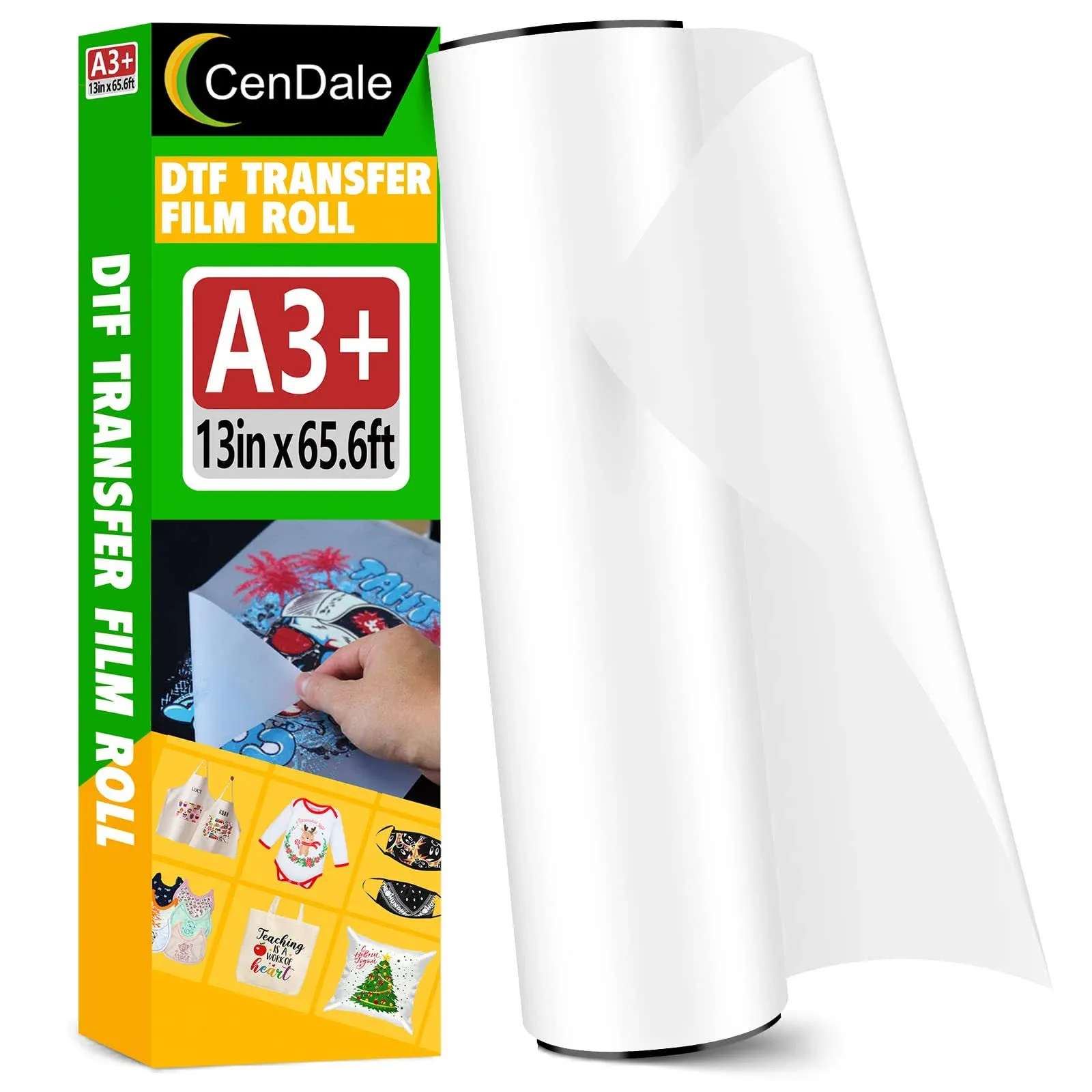 DTF Transfer Film Roll 13"x 65.6ft - Premium A3+ DTF Film Roll, Double Sided Matte Clear PreTreat PET Heat Transfer Paper, Hot & Cold Peel DTF Paper Roll, Direct to Film for T-Shirts Textile