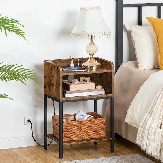 Nightstand With Charging Station End Table With Open Drawer Side Table With Usb 