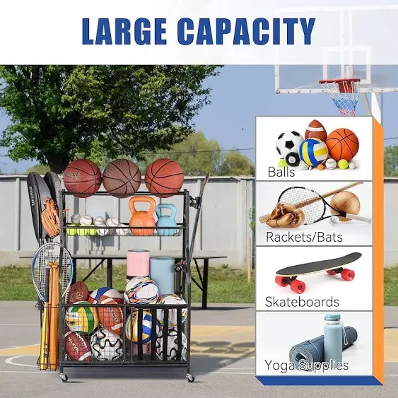 Sports Equipment Organizer,Garage Organizers and Storage,Garage Organization,Ball Storage Garage, Garage Organizer,Sports Ball Storage Cart,Garage Storage Rack Black