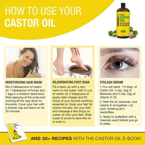 Pure Cold Pressed Castor Oil - Big 32 fl oz Bottle - Unrefined & Hexan