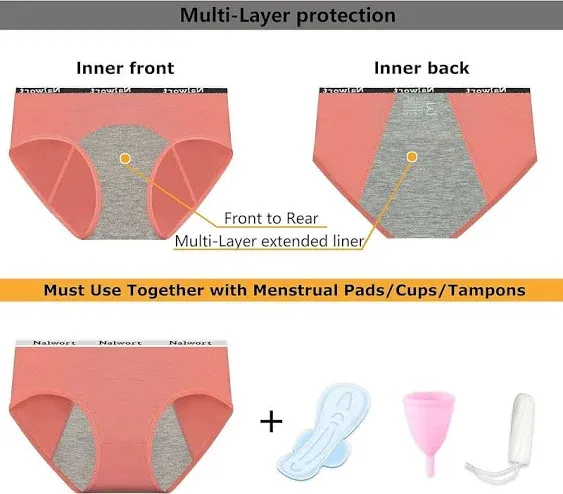 Nalwort Teen Girls Period Underwear Menstrual Period Panties Leak-Proof Cotton Protective Briefs Pack of 6