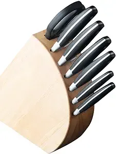 BergHOFF 7Pc Forged Knife Set With Wood Block Corrosion Resistant Ergonomically Designed ABS Handle With Triple Rivet