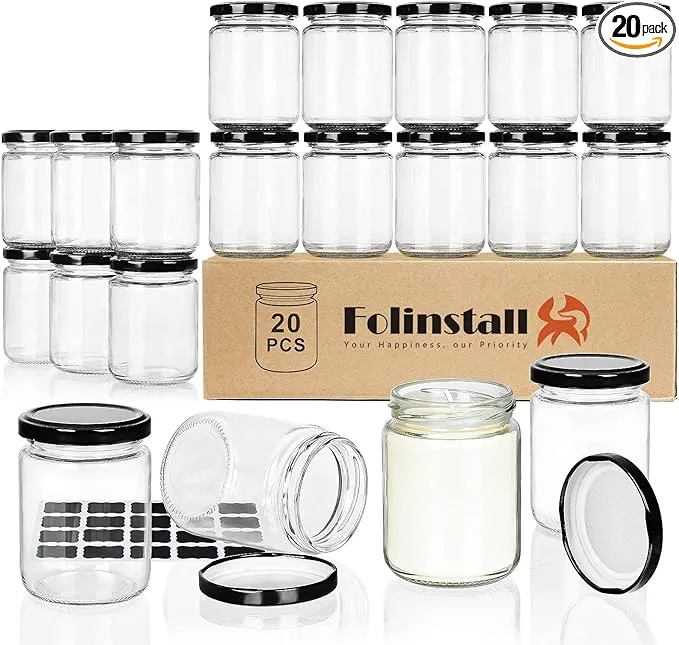 8 oz Small Glass Jars with Airtight Lids, 20 Pcs Candle Jars for Candle Makin...