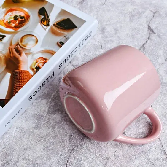 Bosmarlin Large Glossy Ceramic Coffee Mug, Pink Tea Cup for Office and Home, 18 ...