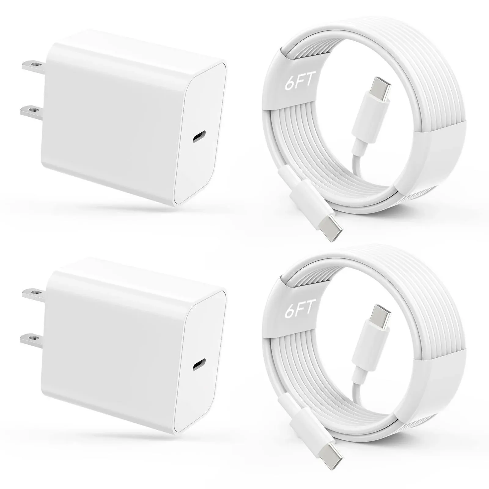 iPhone 15 Charger USB C Wall iPad Pro 2-Pack 20W Type C White 