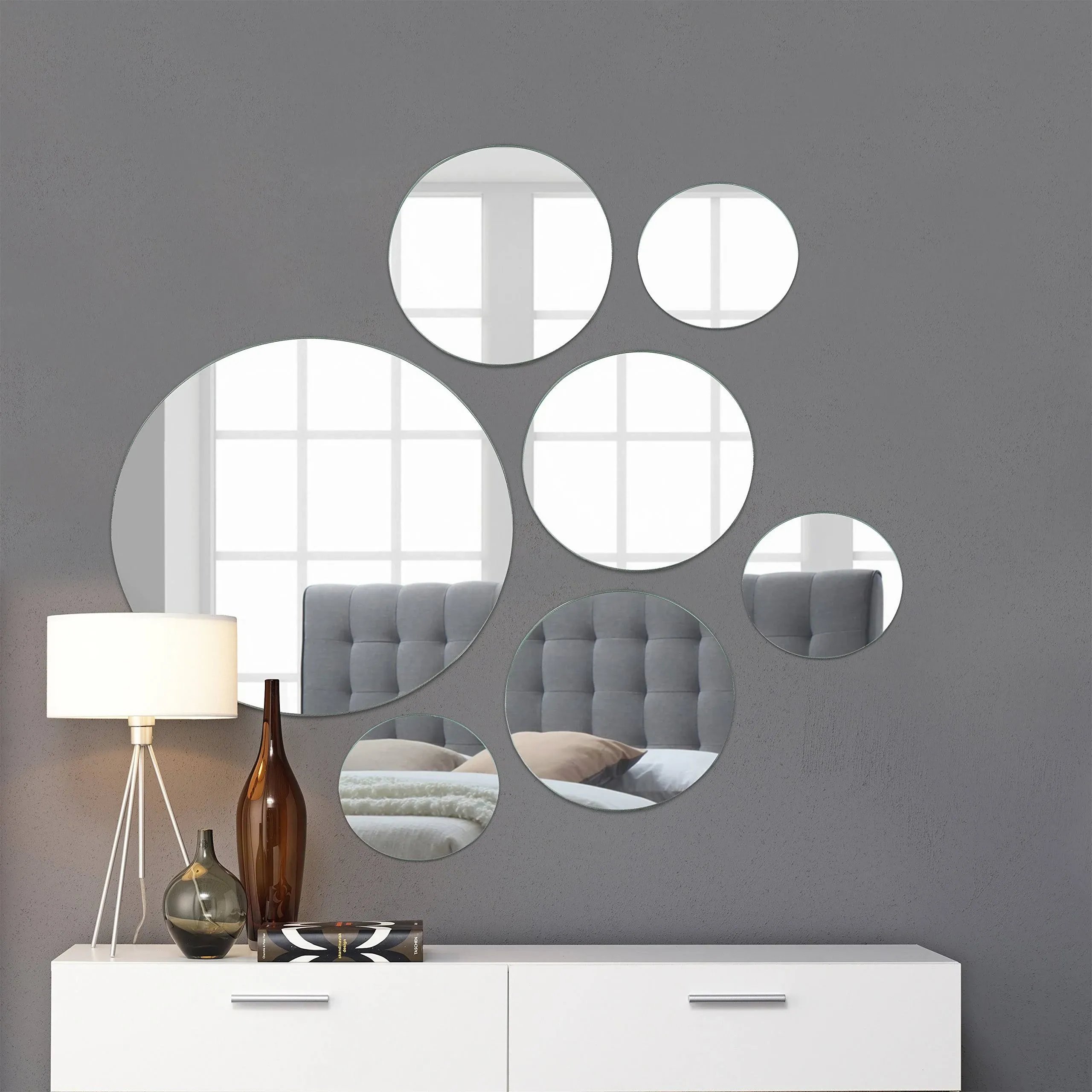 Medium round Mirror Wall Mounted Assorted Sizes (1X10”, 3X7”, 3X4”) - Set of 7 r