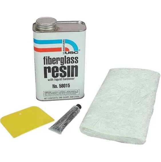 USC 58005 Fiberglass Repair Kit w/ Resin Hardener Spreader &amp; Mat (Quart)