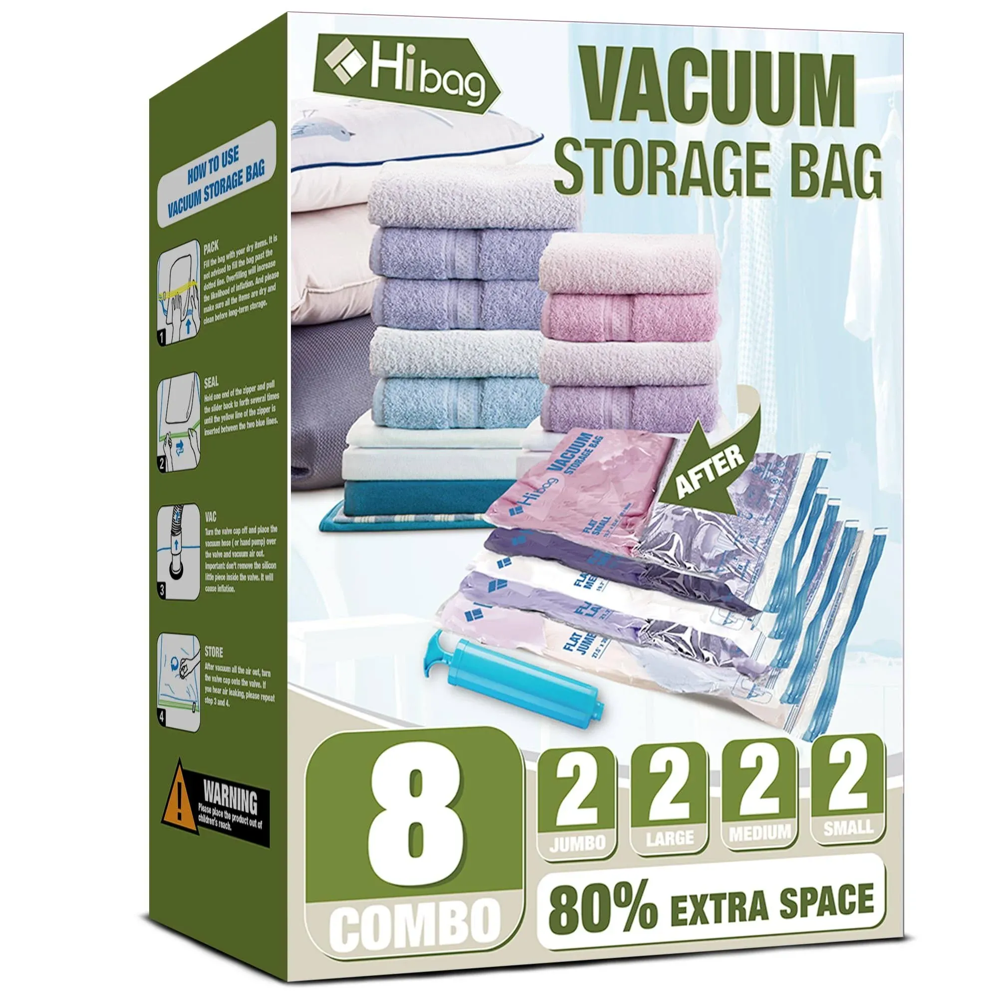 Vacuum Storage Bags, 10 Small Space Saver Vacuum Seal Bags, Space Bags, Vacuum Sealer Bags for Clothes with Travel Hand Pump (10S)