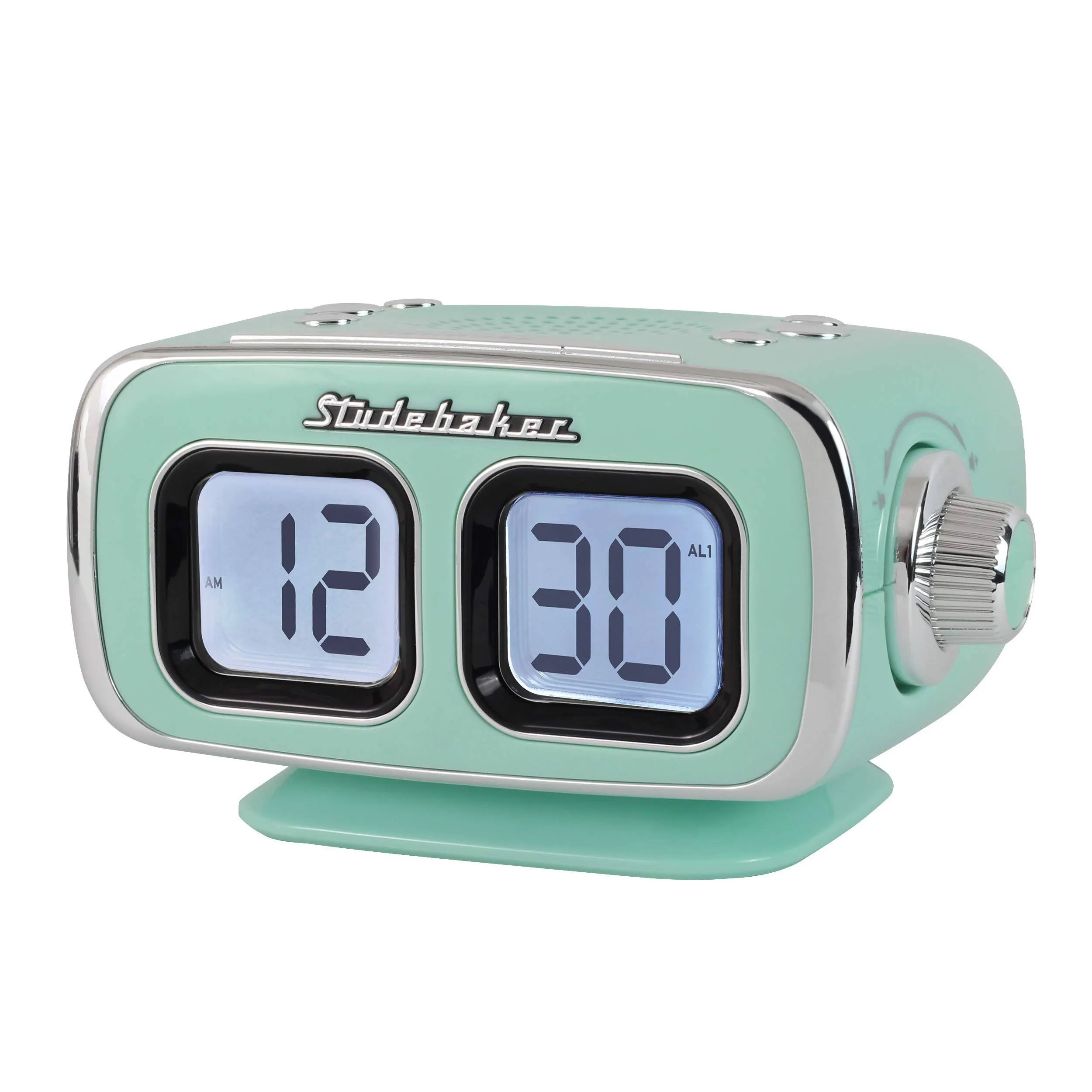 Studebaker Large Display LCD AM/FM Retro Clock Radio USB Bluetooth Aux-in Bedroom Kitchen Counter Small Footprint (Teal)