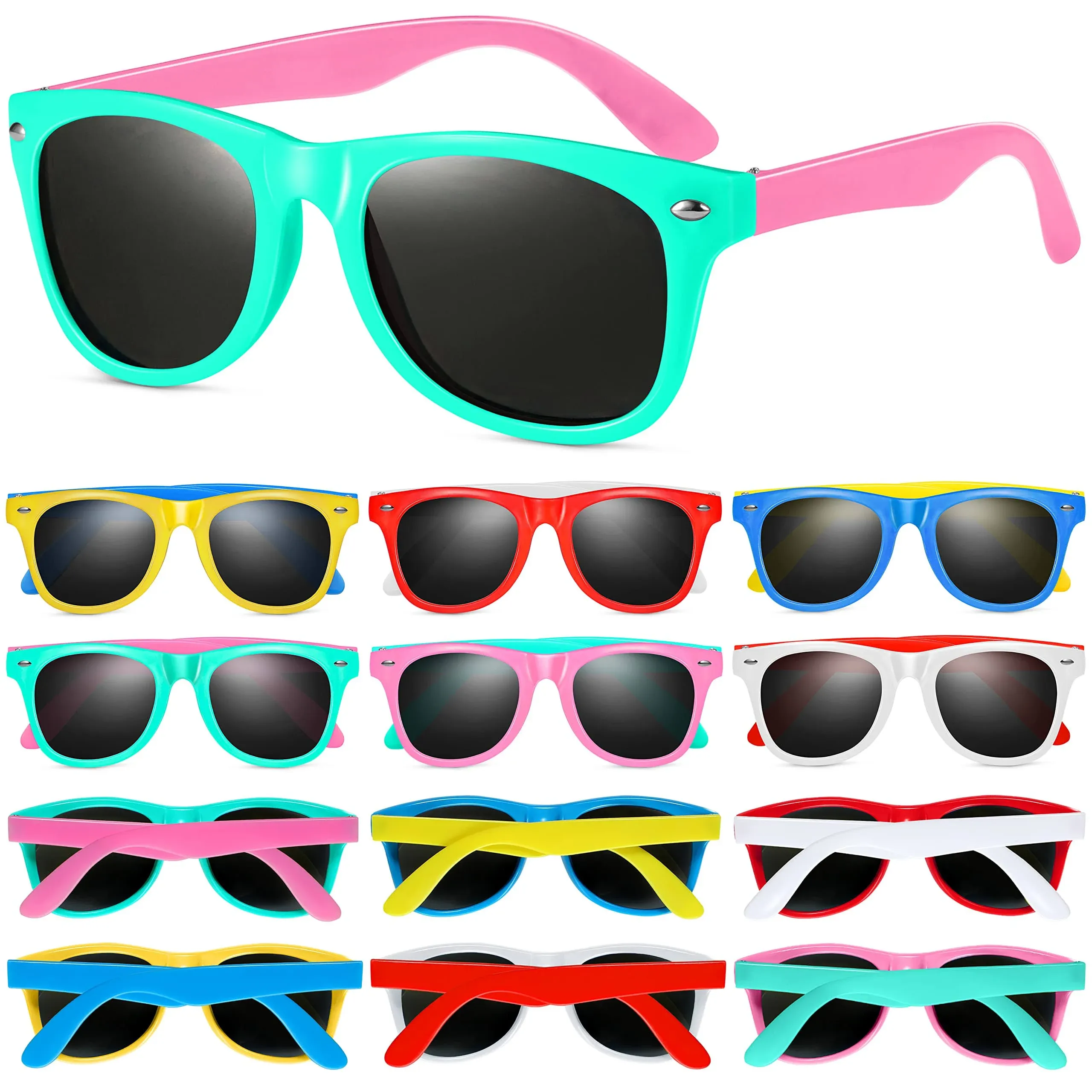 GINMIC Kids Sunglasses Party Favors,12Pack Neon Sunglasses for Kids,Boys and Girls, Great Gift for Birthday Party Supplies, Beac