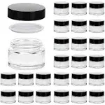 1oz Glass Jar with Lid, Hoa Kinh 25Pack Clear Round Containers Cosmetic Glass Jars with Inner Liners and Black Lids Travel Jars for Storing Lip and Bo