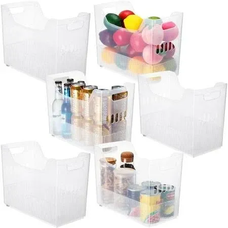 Qunclay 6 Pcs Freezer Organizer Bins Clear Plastic Pantry Organizer and Storage 3 Size Tall Narrow Kitchen Organization with Wheel Freezer